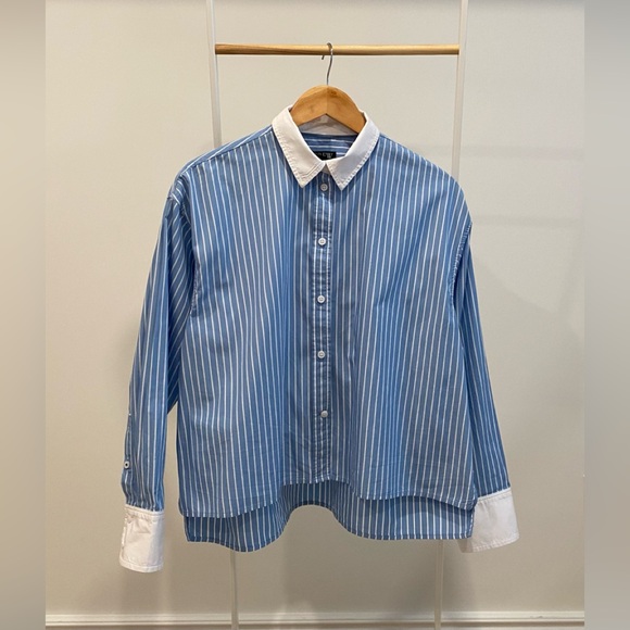 J.Crew Button Up Shirt Stripe Cropped - Picture 2 of 4